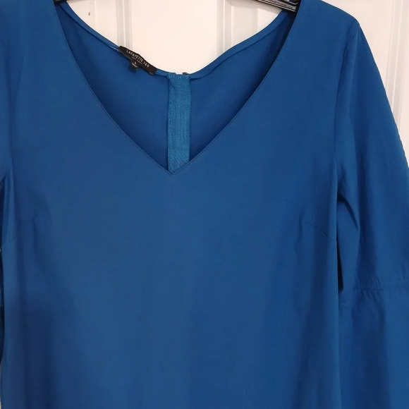 Lafayette 148 Cotton Blue Ponte Flutter Holly Bell Sleeve Shift Sheath Dress - Picture 3 of 4